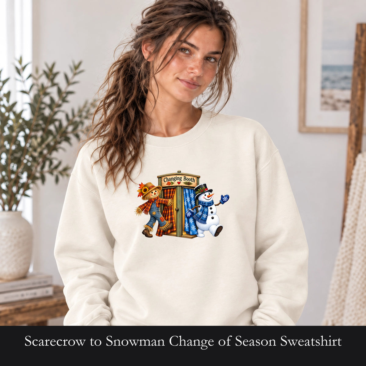 Scarecrow to Snowman Change of Season Sweatshirt | Holiday Country Folk