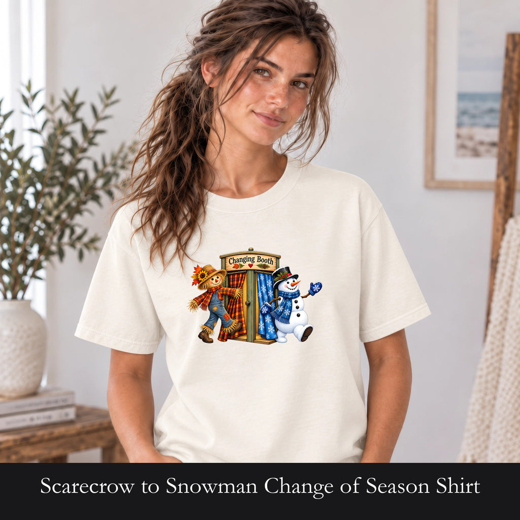 Scarecrow to Snowman Change of Season Shirt | Holiday Country Folk