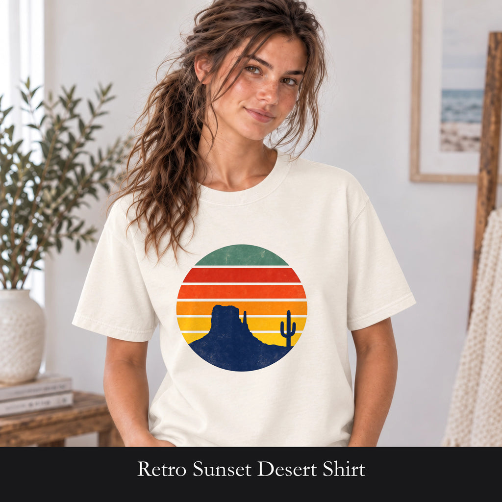 Retro Sunset Desert Shirt, Vintage Cactus Tee, Southwest Nature Gift, 70s Landscape Shirt