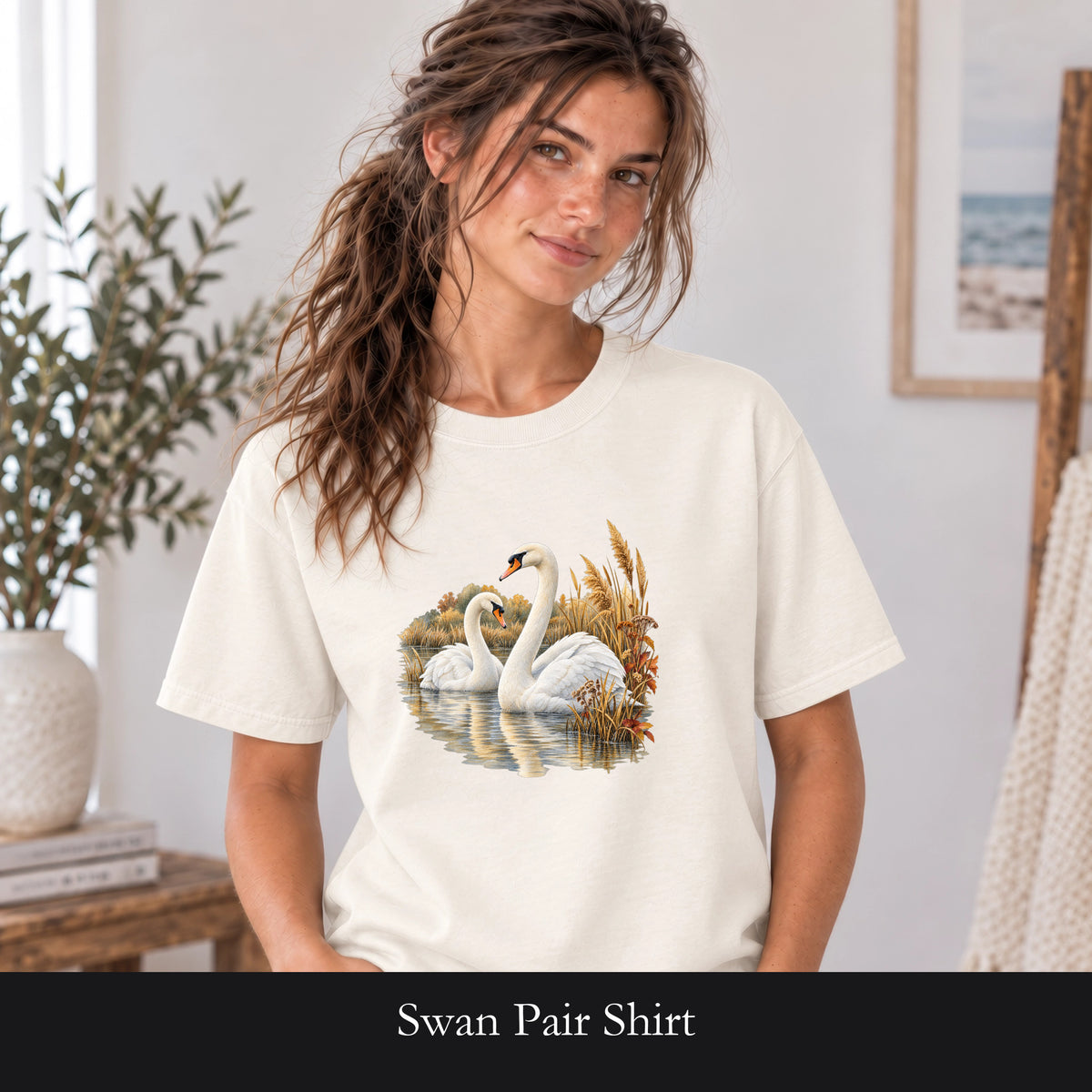Swan Pair Shirt | White Swans Pond Illustration