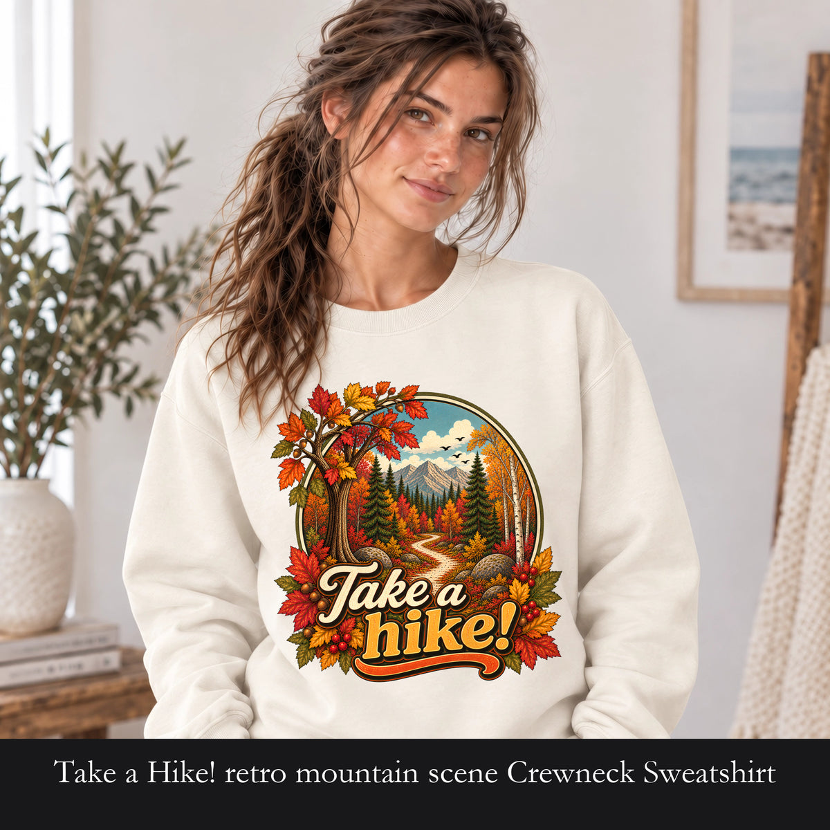 Take a Hike! retro mountain scene Crewneck Sweatshirt | autumn hiking design