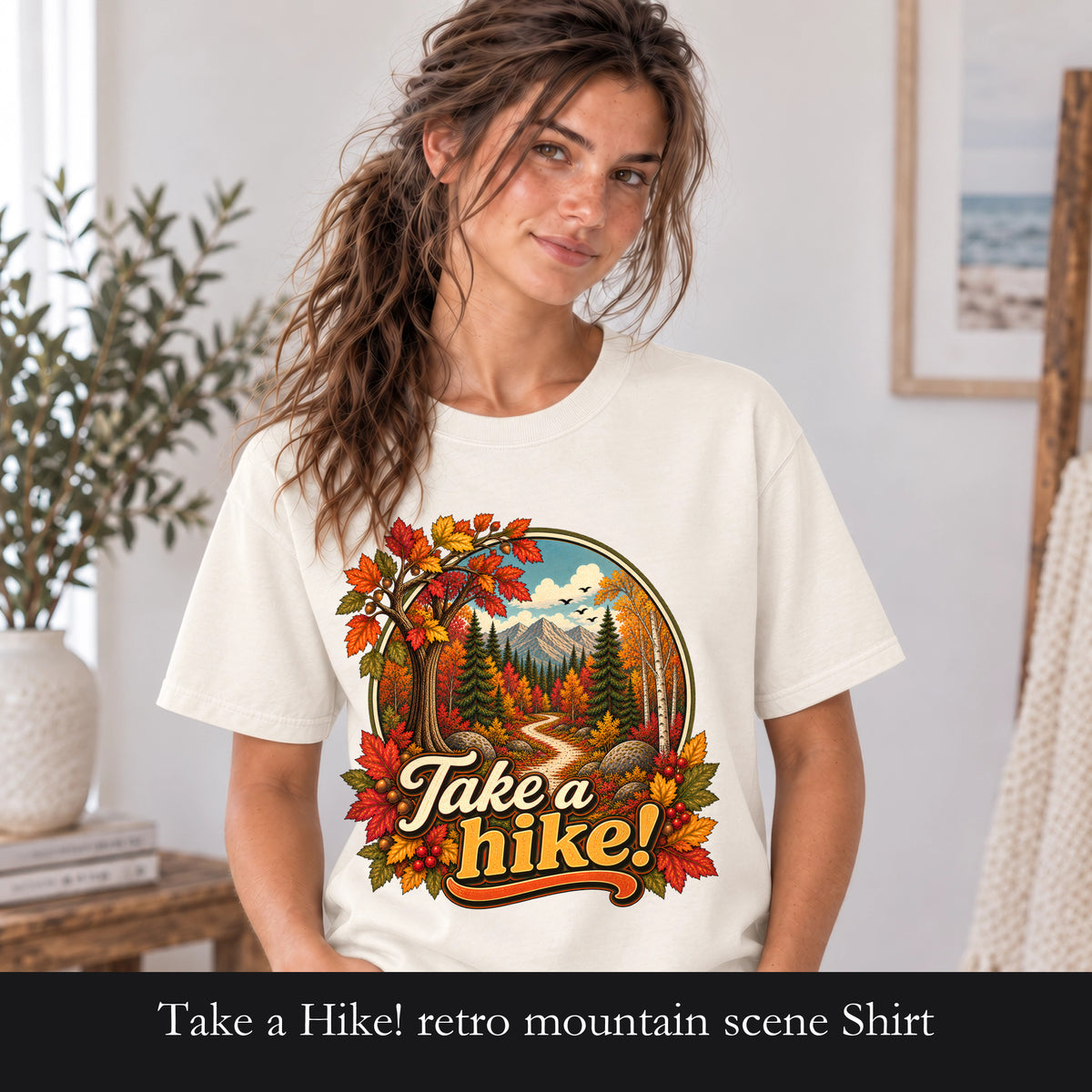 Take a Hike! retro mountain scene Shirt | autumn hiking design