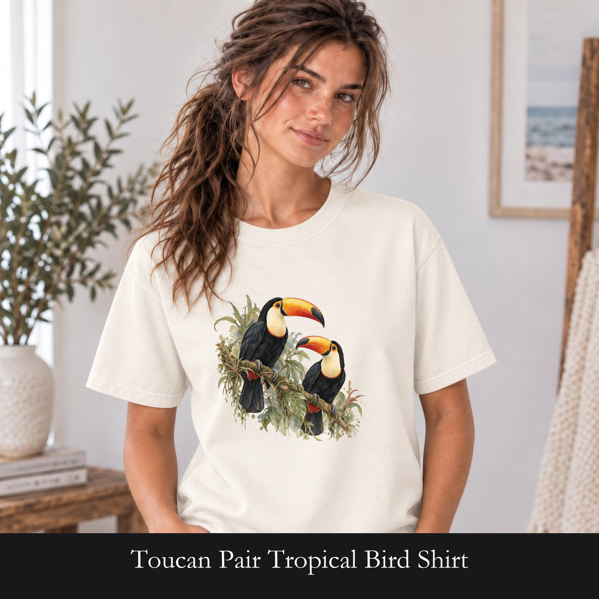 Toucan Pair Tropical Bird Shirt | Botanical Illustration