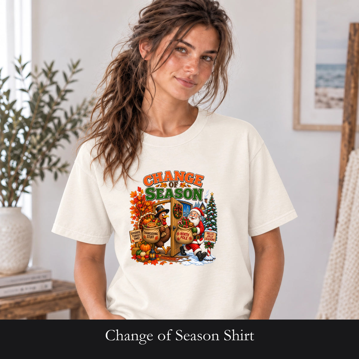Change of Season Shirt | Fall to Winter Holiday Pumpkin Santa Design