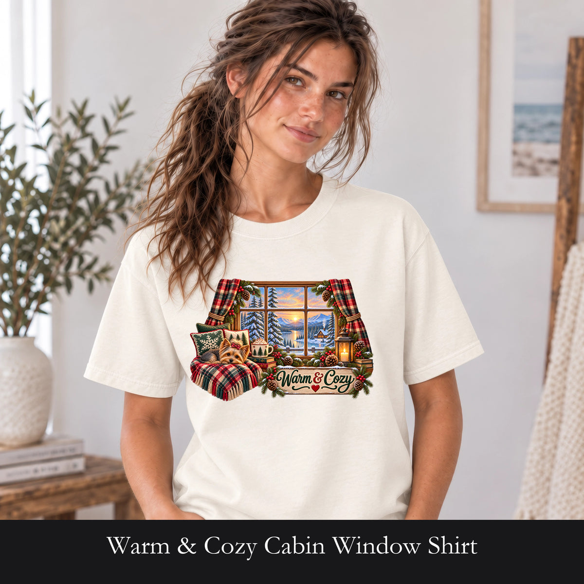 Warm & Cozy Cabin Window Shirt | Winter Lodge Plaid Decor