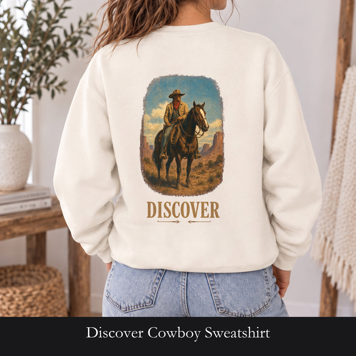 Discover Cowboy Sweatshirt, Vintage Western Horse Crewneck, Desert Rodeo Sweatshirt, Sheriff Star Cowboy Gift