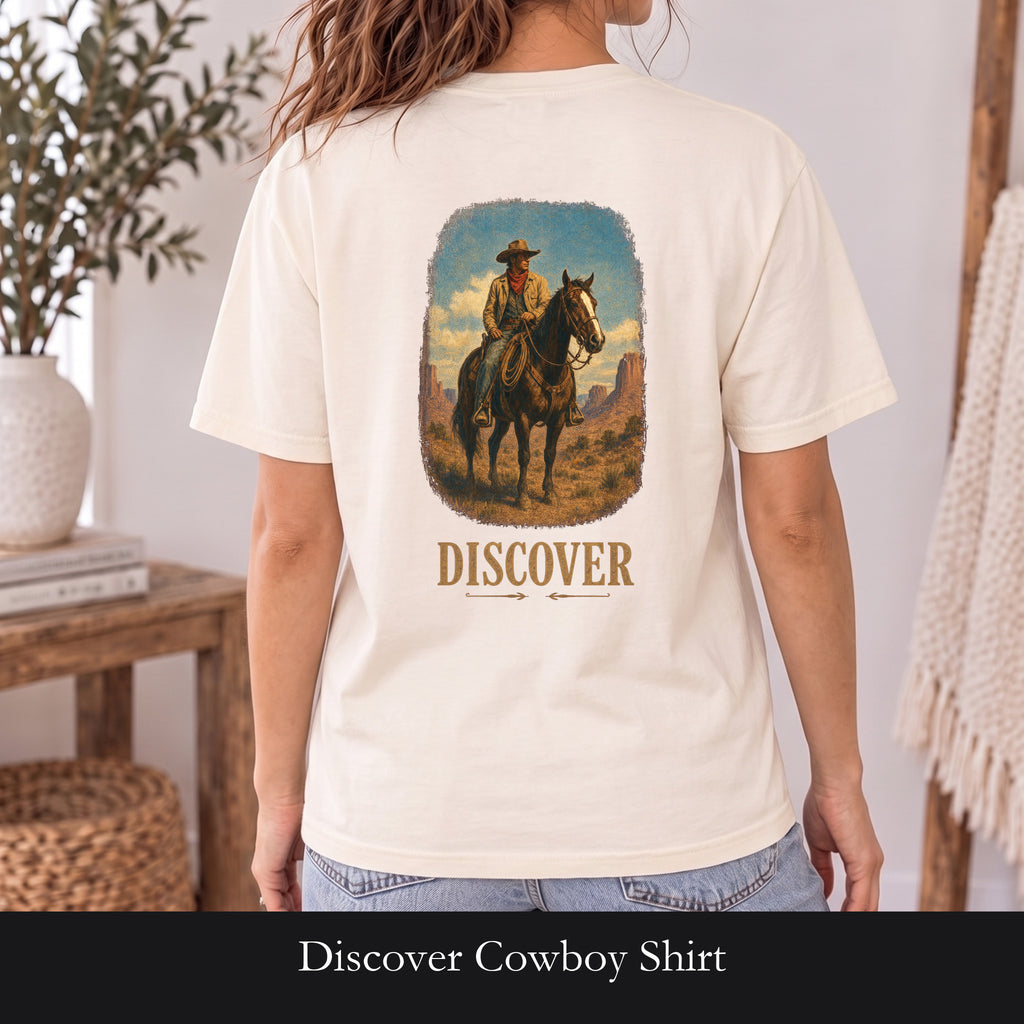 Discover Cowboy Shirt, Vintage Western Horse Tee, Desert Rodeo Tee, Sheriff Star Cowboy Gift