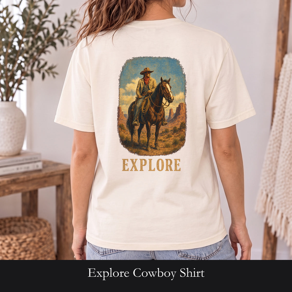 Explore Cowboy Shirt, Vintage Western Horse Tee, Desert Trail Rider Tee, Sheriff Star Cowboy Gift