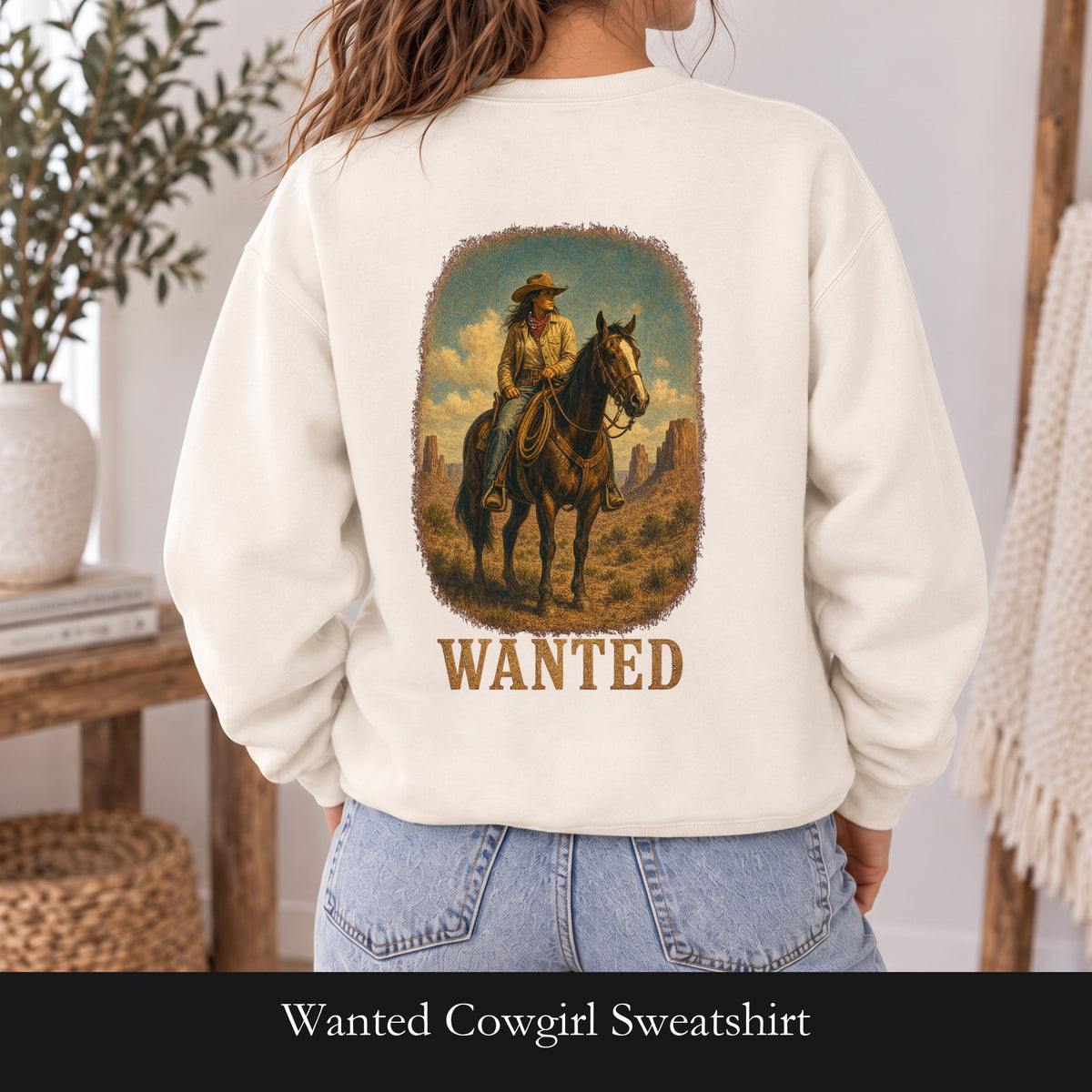 Wanted Cowgirl Sweatshirt, Vintage Western Wanted Poster Crewneck, Desert Outlaw Sweatshirt, Sheriff Star Cowgirl Gift