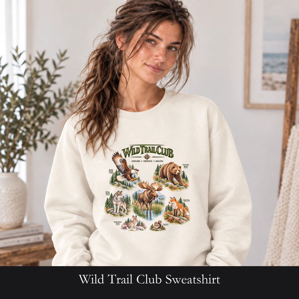 Wild Trail Club Sweatshirt, Woodland Animals Crewneck, Walk Steady Go Far, Hiking Nature Lover Gift