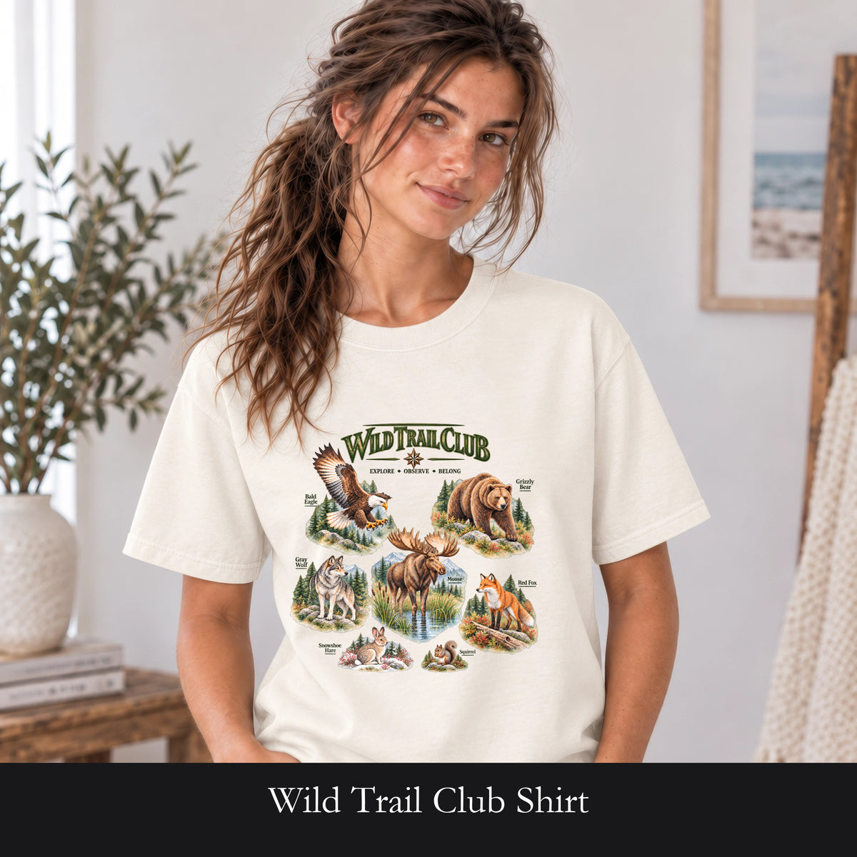 Wild Trail Club Shirt, Woodland Animals Tee, Walk Steady Go Far, Hiking Nature Lover Gift