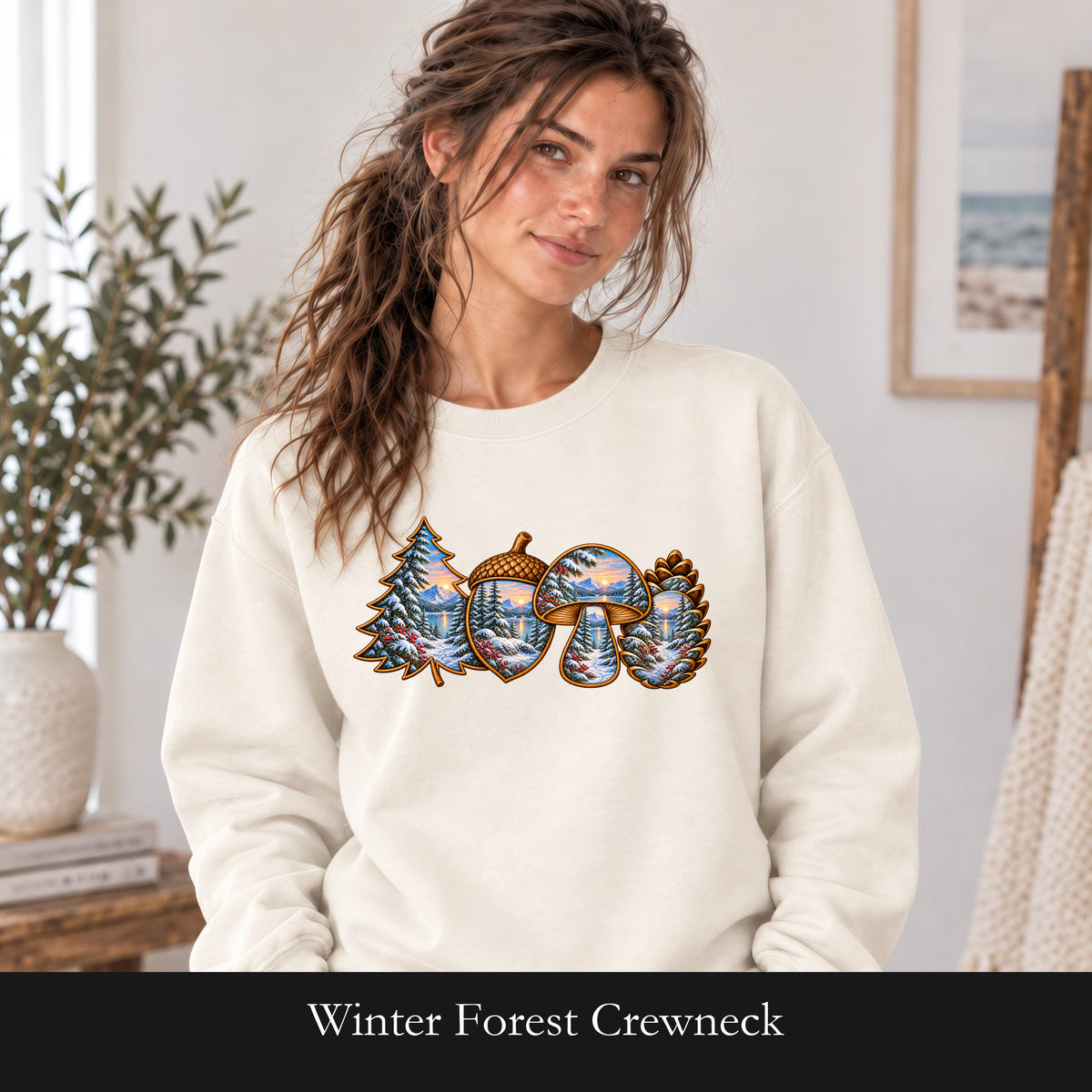 Winter Forest Crewneck, Vintage Cabin Nature Sweatshirt