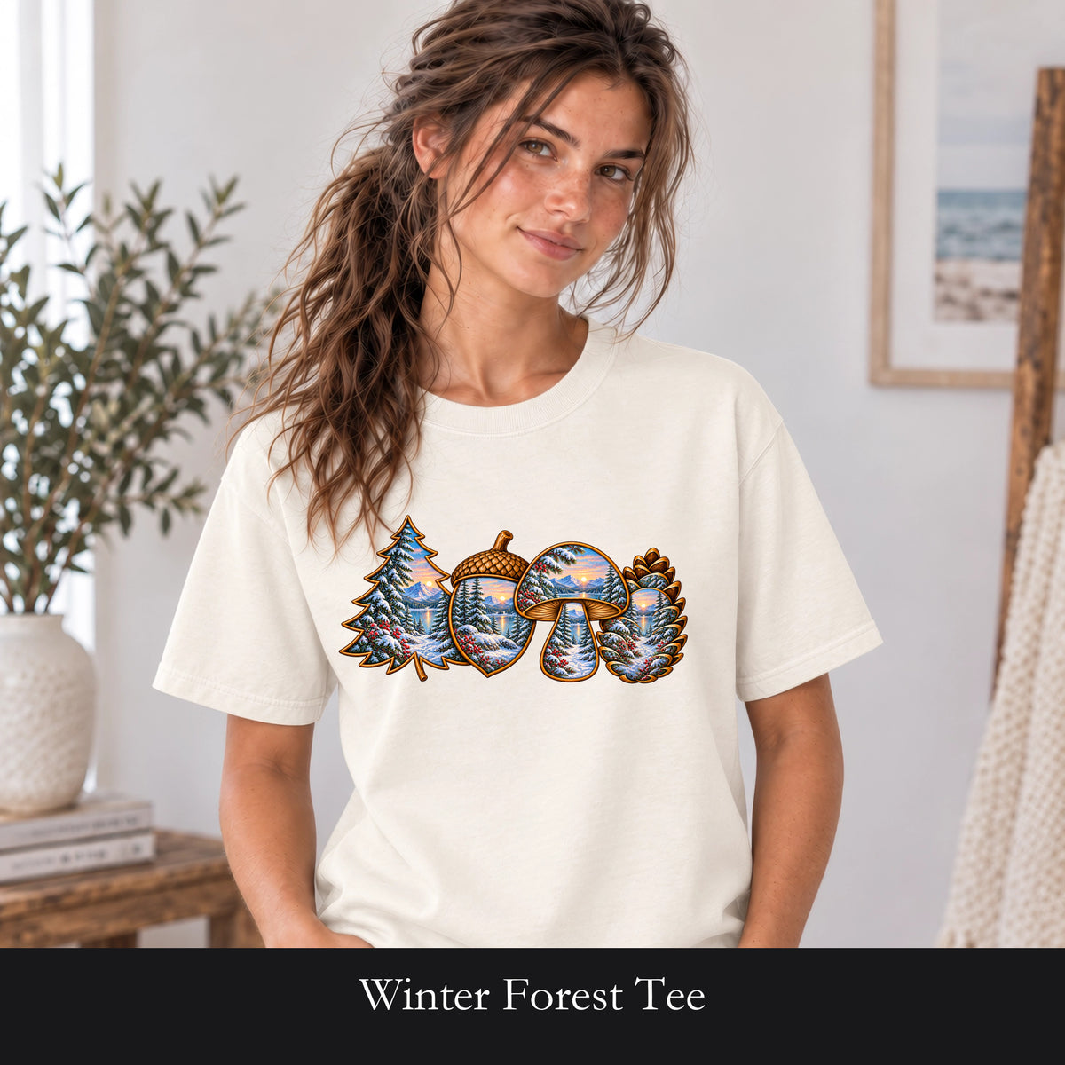 Winter Forest Tee, Vintage Cabin Nature Shirt