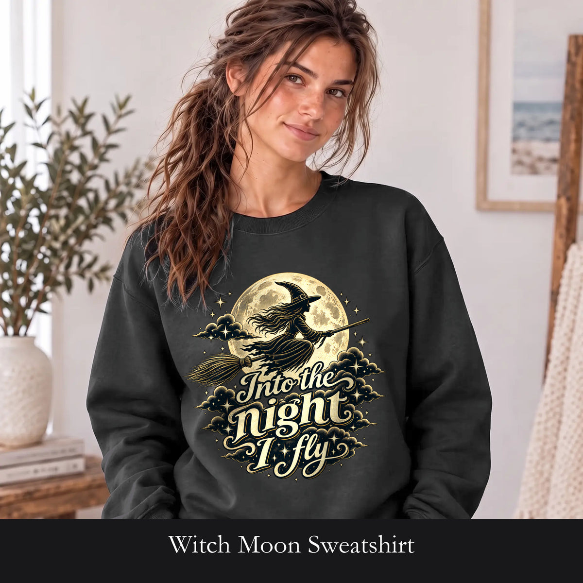 Witch Moon Sweatshirt, Into the Night I Fly, Magical Halloween Crewneck, Witchy Aesthetic Gift