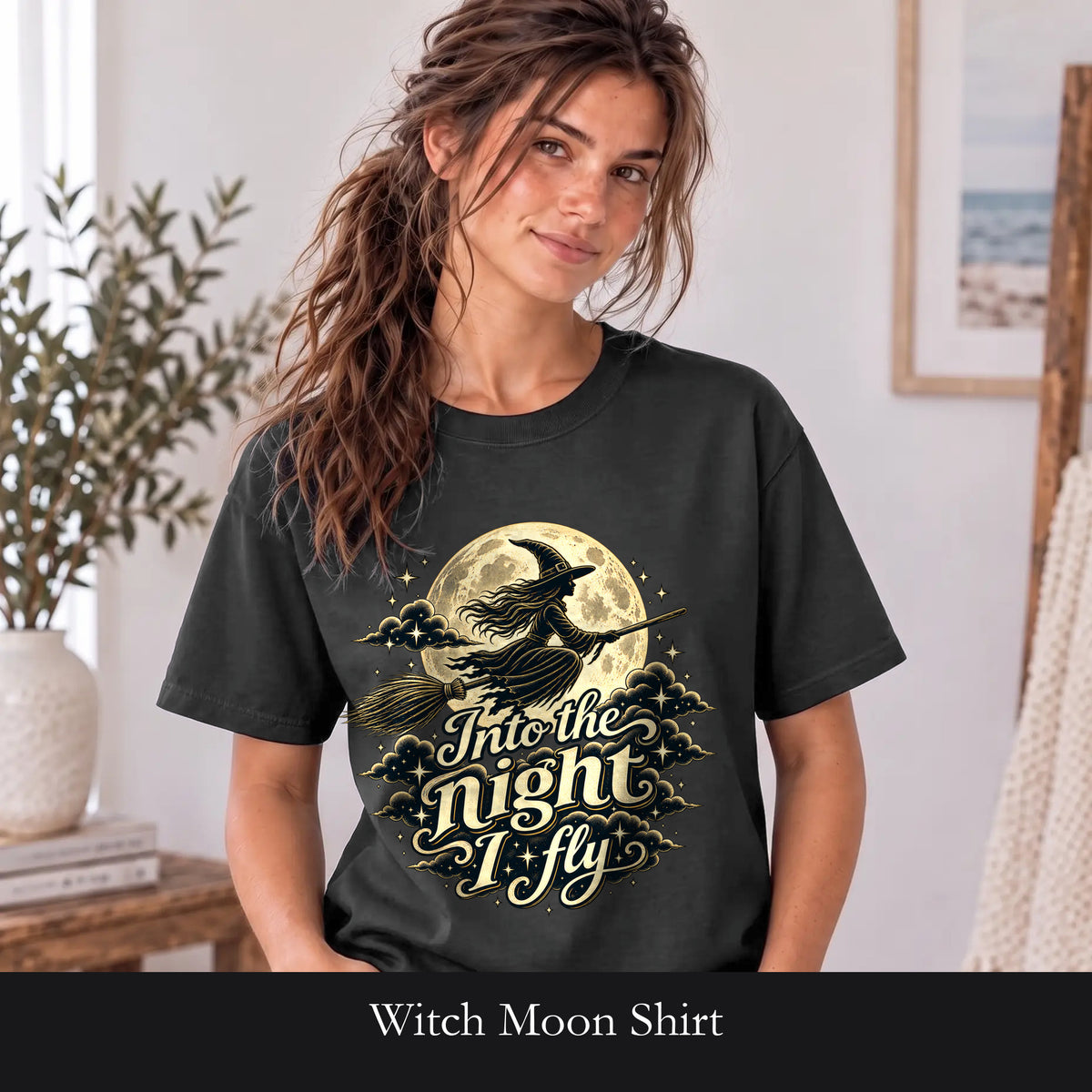 Witch Moon Shirt, Into the Night I Fly, Magical Halloween Tee, Witchy Aesthetic Gift