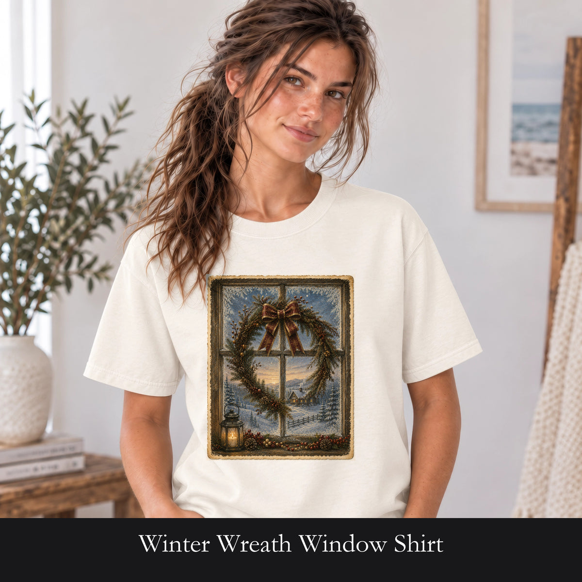 Winter Wreath Window Shirt | Vintage Christmas Scene