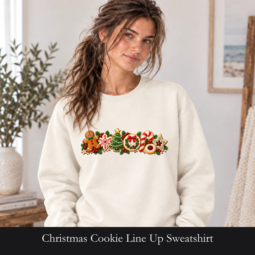 Christmas Cookie Line Up Sweatshirt | Gingerbread Tree Candy Cane Ornament