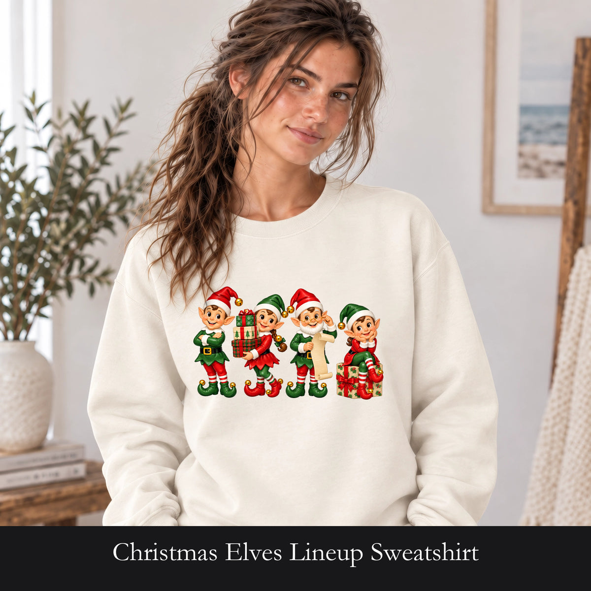 Christmas Elves Lineup Sweatshirt | Vintage Holiday Elf Characters