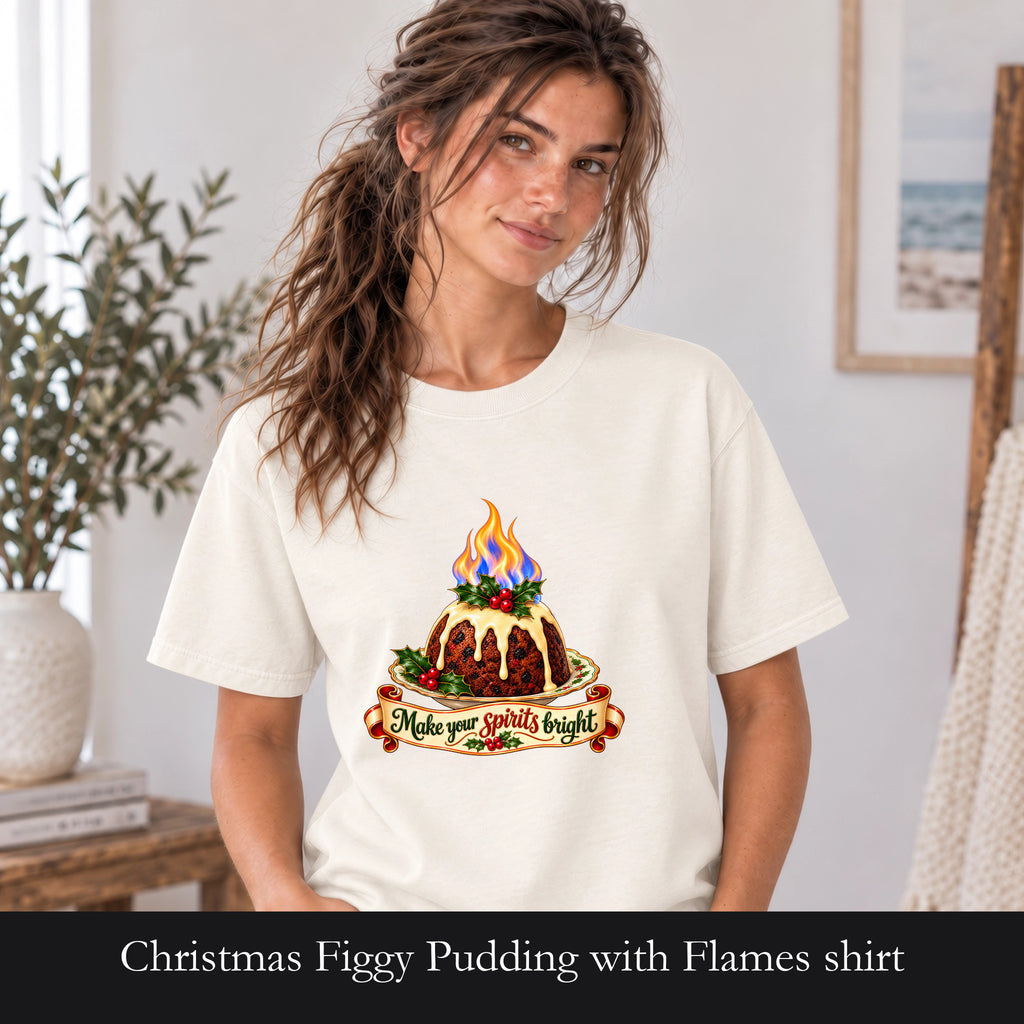 Christmas Figgy Pudding with Flames shirt | Holiday Dessert Illustration